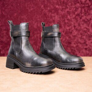 Steve Madden Women Gate Black Leather Platform Festival Chelsea Boots sz 9